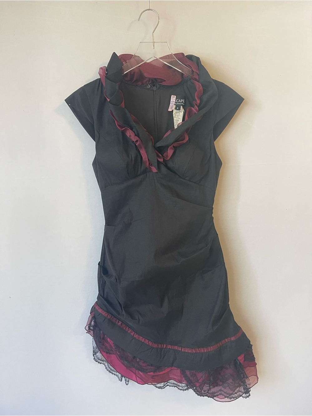 XCAPE by Joanna Chen Ruffle Asymmetrical Dress w Lace Trim 6